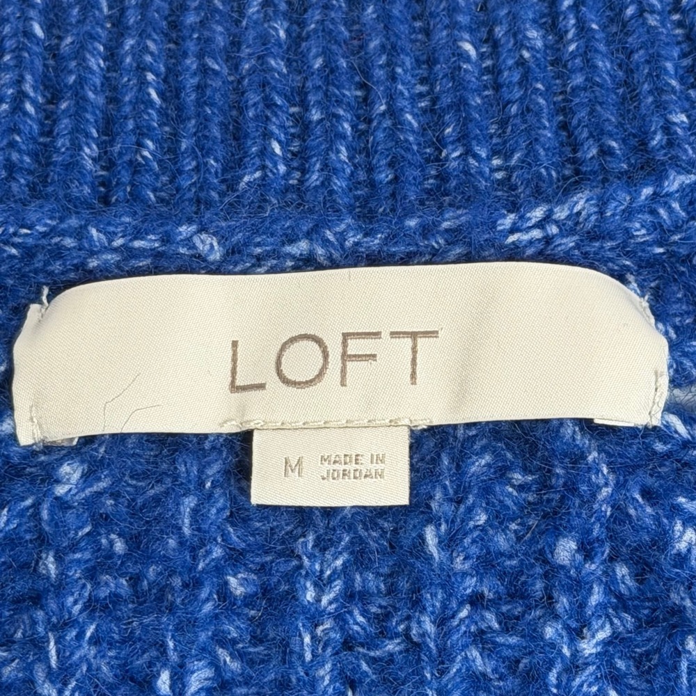 LOFT Wool Blend Blue V-Neck Button Front Cardigan Sweater Womens Medium Chunky - Picture 6 of 8
